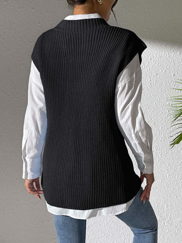 Pearl Trim V-Neck Sweater Vest