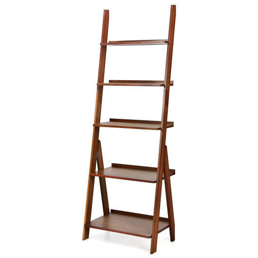 5-Tier Bamboo Ladder Shelf for Home Use-Brown