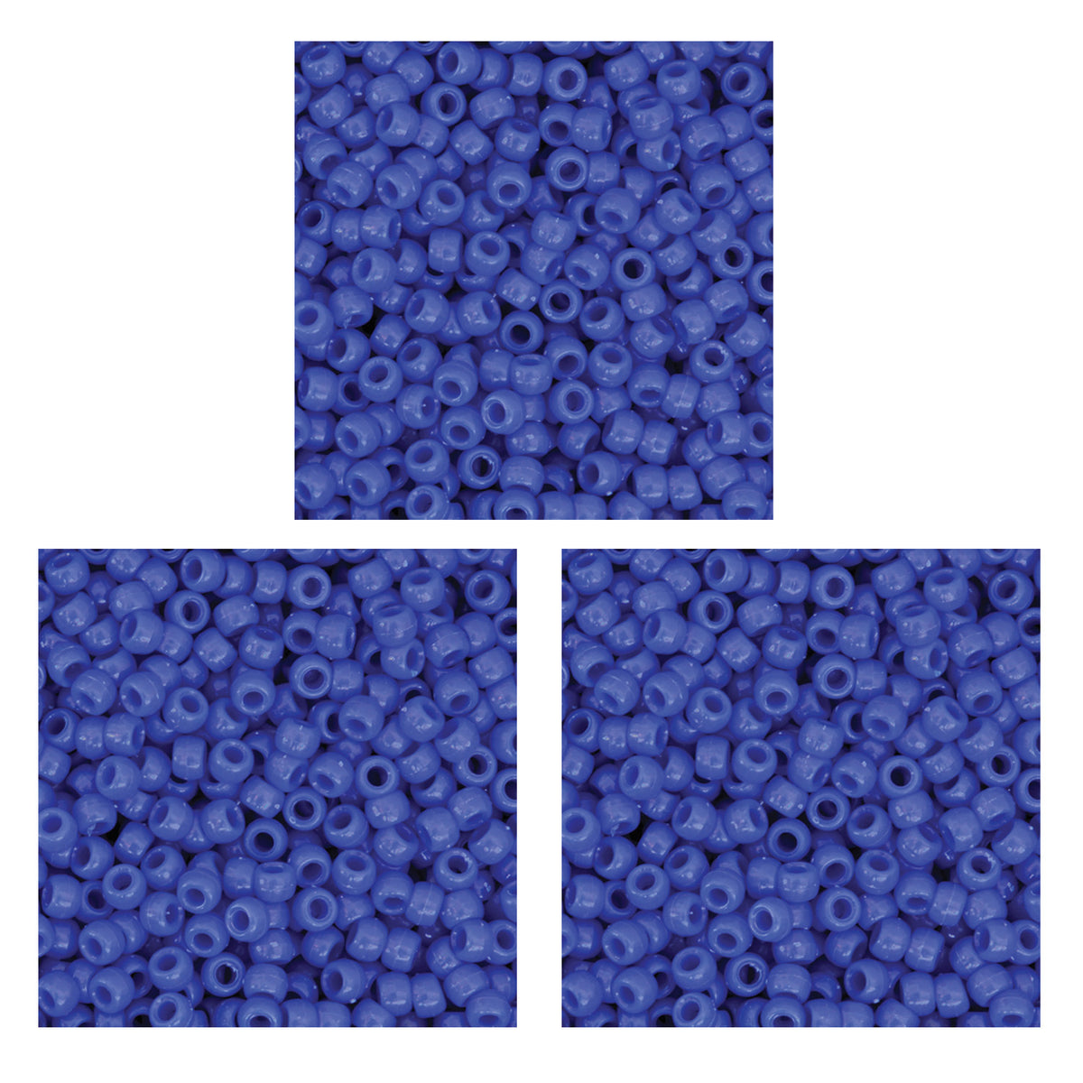 Pony Beads, Blue, 6 mm x 9 mm, 1000 Per Pack, 3 Packs