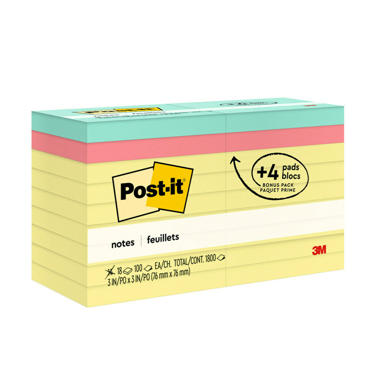 Notes Value Pack, 3 in x 3 in, Canary Yellow, 14 Pads plus 4 Pads in Poptimistic Collection