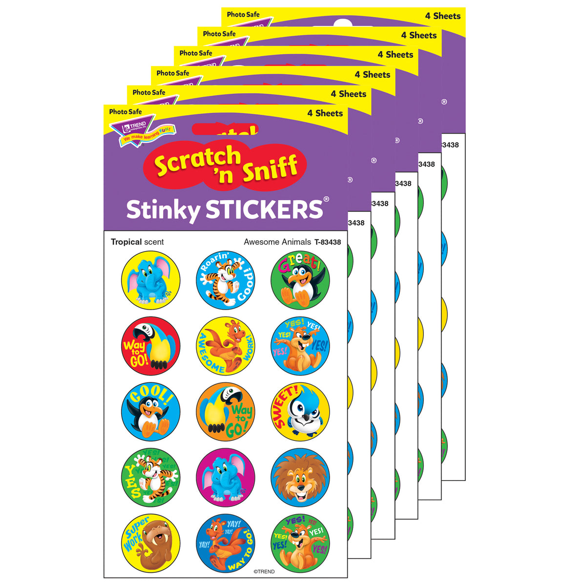 Awesome Animals/Tropical Stinky Stickers®, 60 Per Pack, 6 Packs