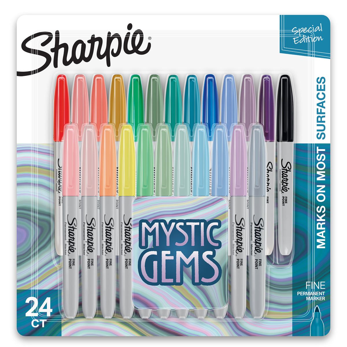 Permanent Markers, Fine Point, Mystic Gem Colors, 24 Count