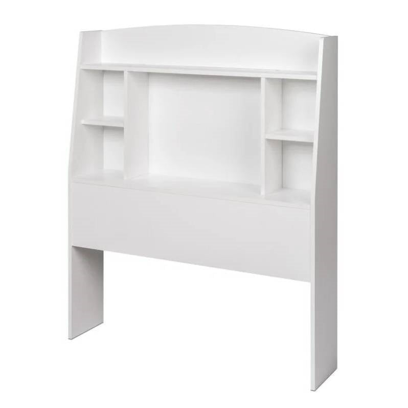 Twin size Bookcase Storage Headboard in White Wood Finish