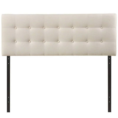 Queen size Modern Ivory Fabric Upholstered Button Tufted Headboard