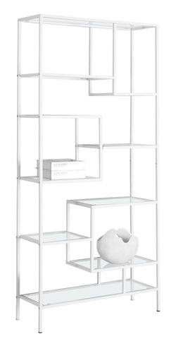 12" x 32" x 72" White Clear Tempered Glass Metal Bookcase