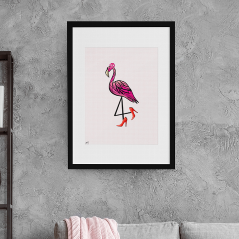 Sassy Flamingo with Heels Wall Art Print