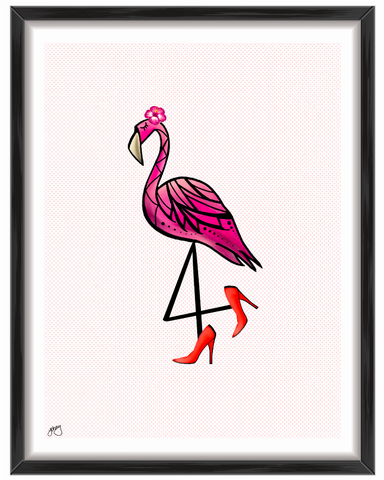 Sassy Flamingo with Heels Wall Art Print