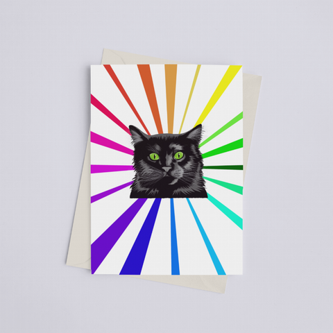 Black Cat Rainbow - Greeting Card/Wall Art Print