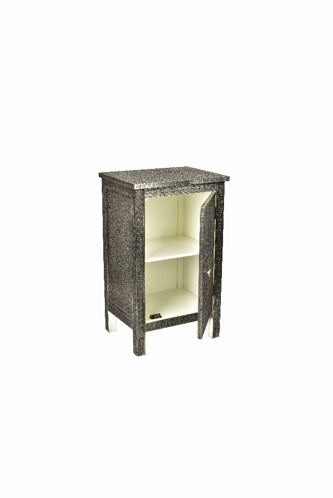 Bungalow Rose Bedside Table With 1 Shelf Silver Metallic Akashia Babool Wood Gold Antique 17X13X28