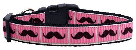 Pink Striped Moustache Nylon Cat Collar