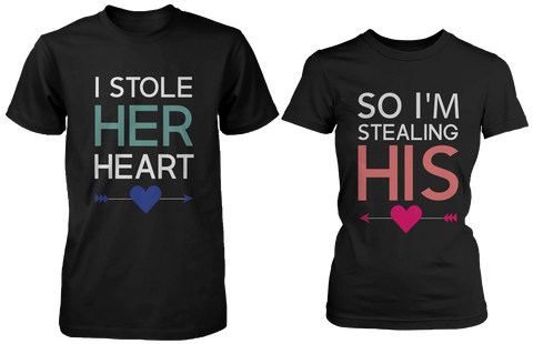 I Stole Her Heart So I'm Stealing Heart Matching Couple Shirts (Set)