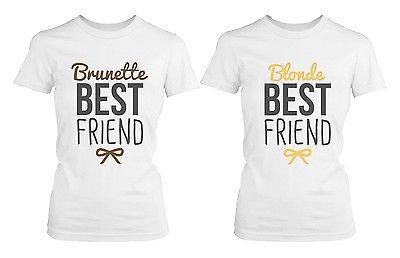 Best Friend Blonde and Brunette Best Friends Matching BFF White Shirts