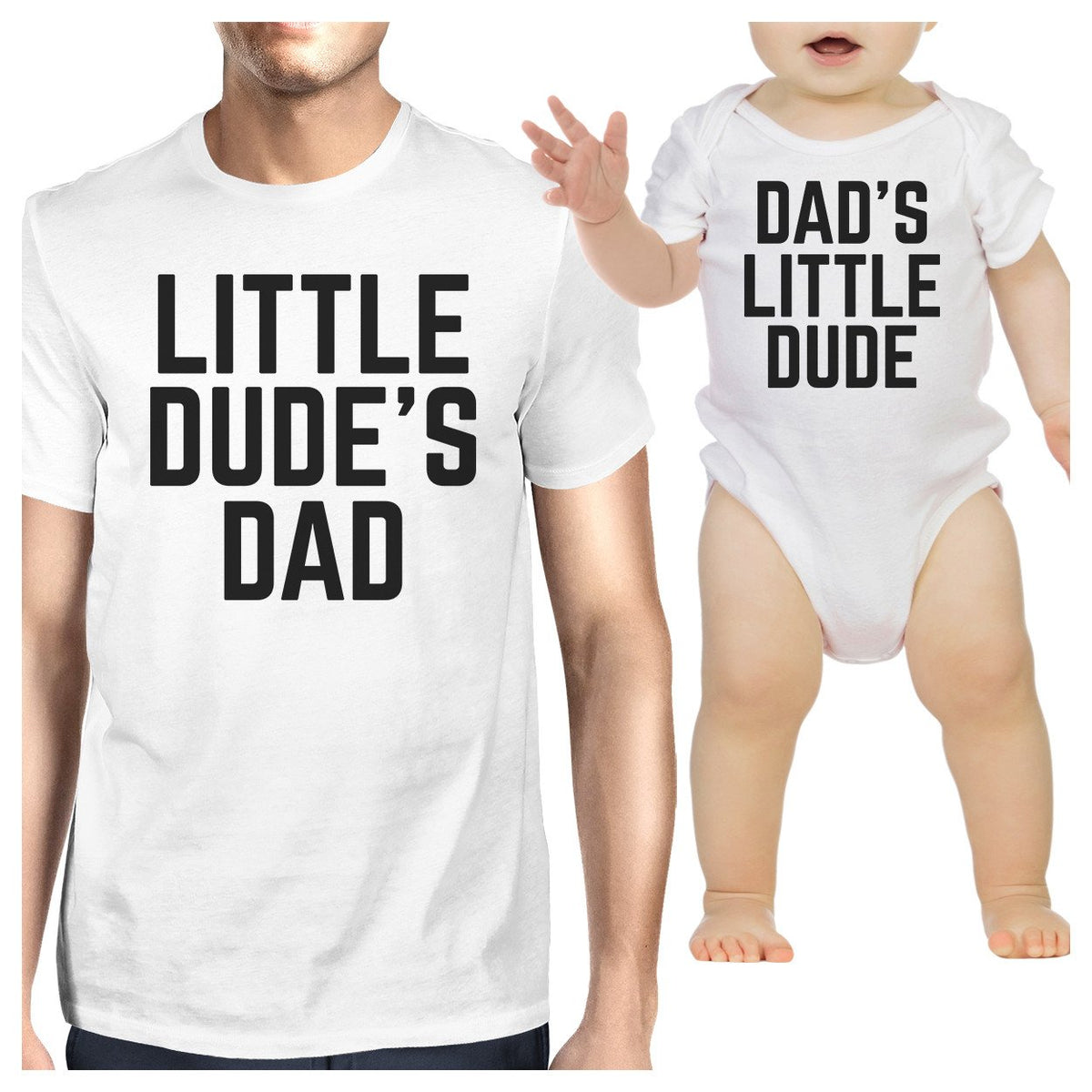 Little Dude White Dad and Baby Boy Matching Tops Funny Dad Gifts