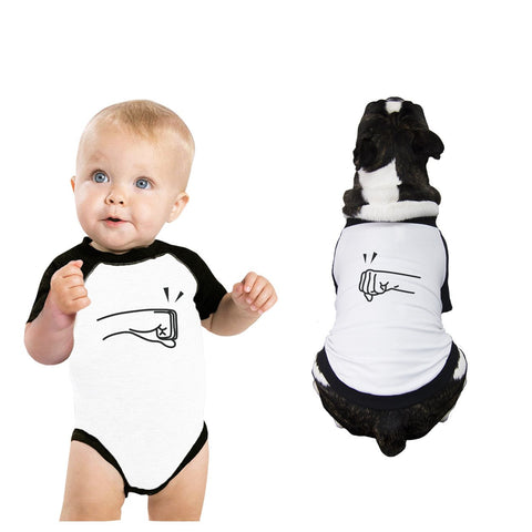 Fists Pound Baby and Pet Matching Black And White Baseball Shirts