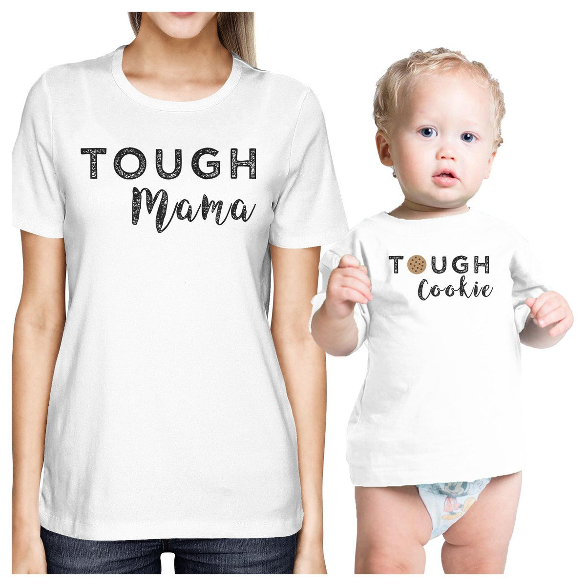 Tough Mama &amp; Cookie White Funny Mom and Baby Matching Outfits Gifts