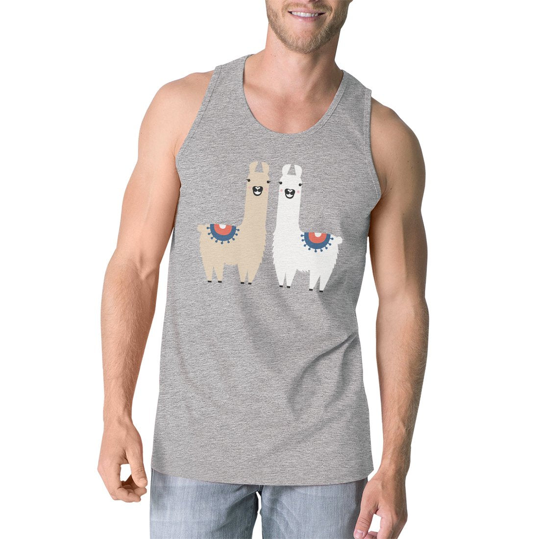 Llama Pattern Mens Funny Gym Workout Tank Top Funny Gift For Him