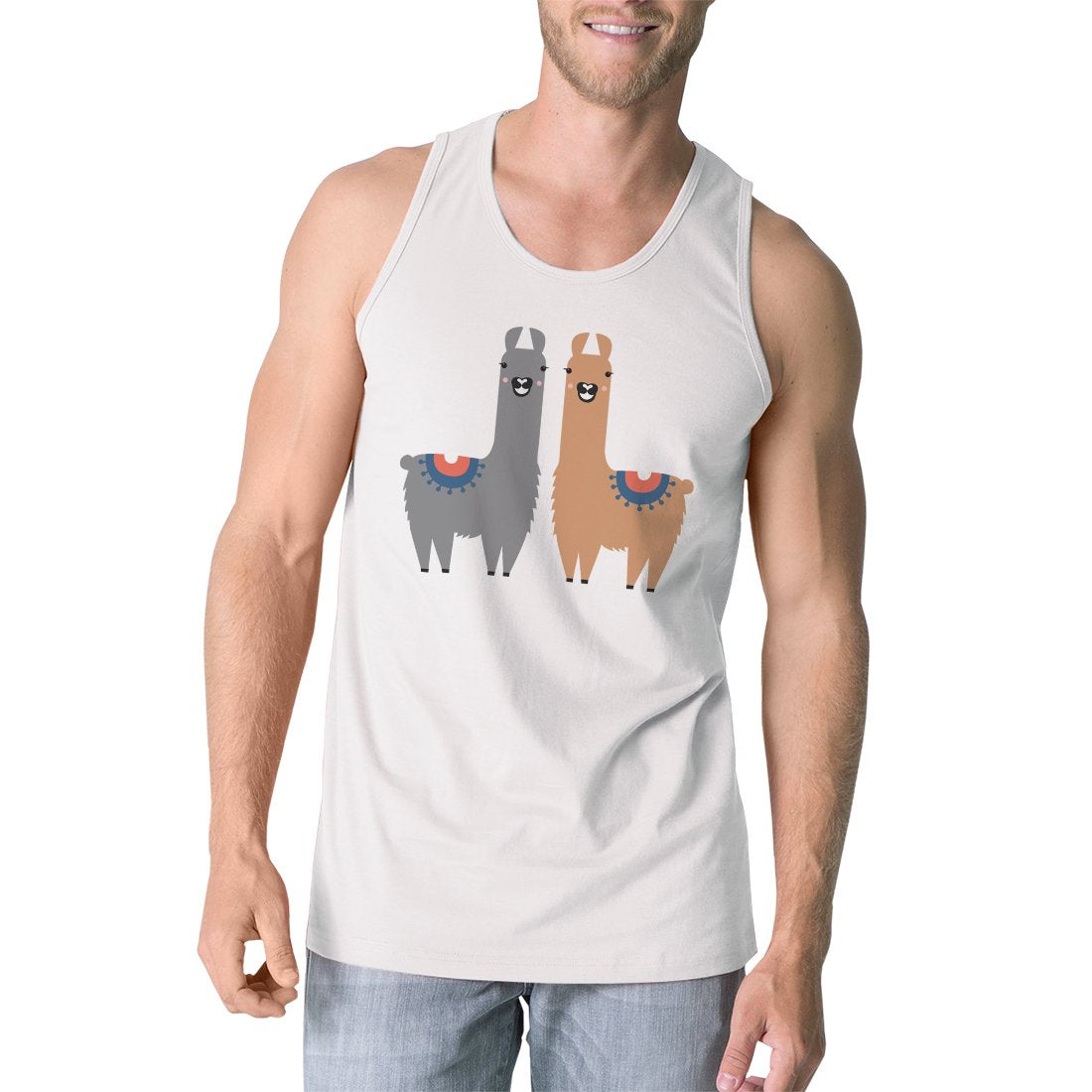 Llama Pattern Mens Funny Gym Workout Tank Top Funny Gift For Him