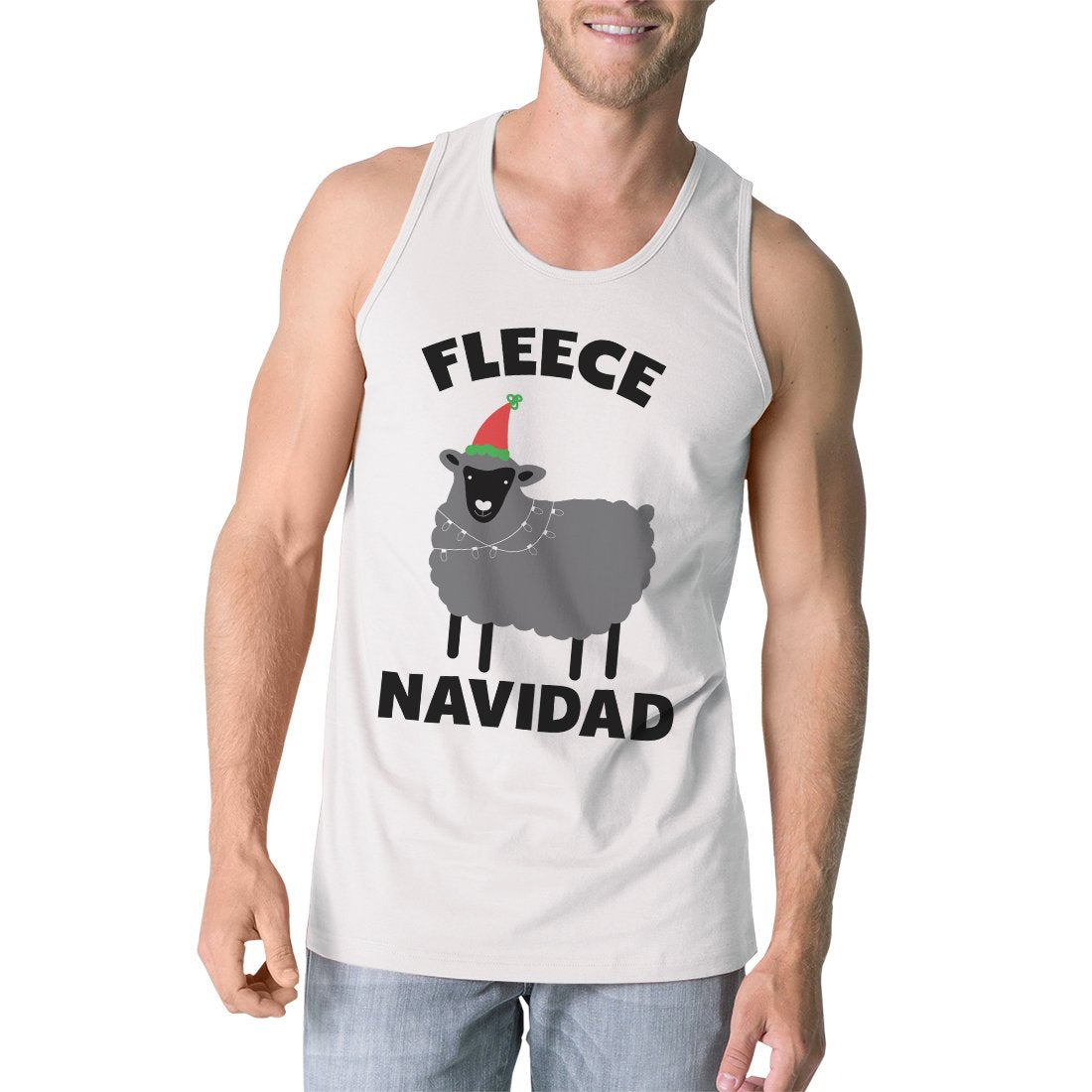 Fleece Navidad Mens Cotton Made Funny Christmas Workout Tank Top