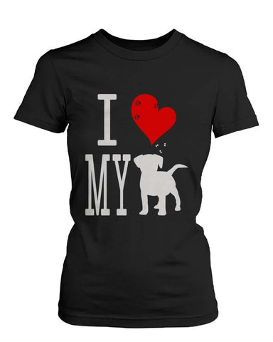 Funny Graphic Statement Womens Black T-shirt - I Love My Dog