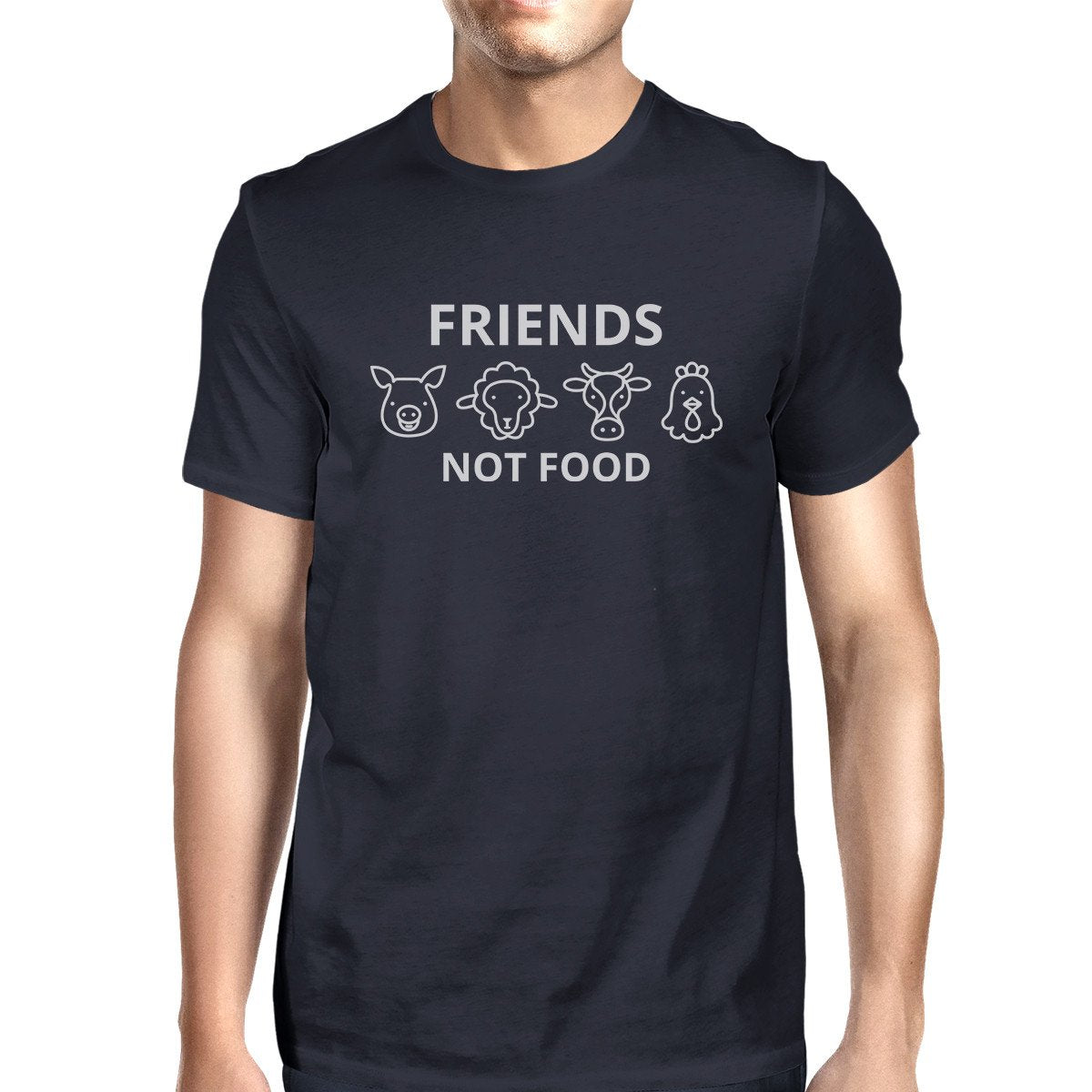 Friends Not Food Navy Mens Short Sleeve Round Neck Shirt For Summer