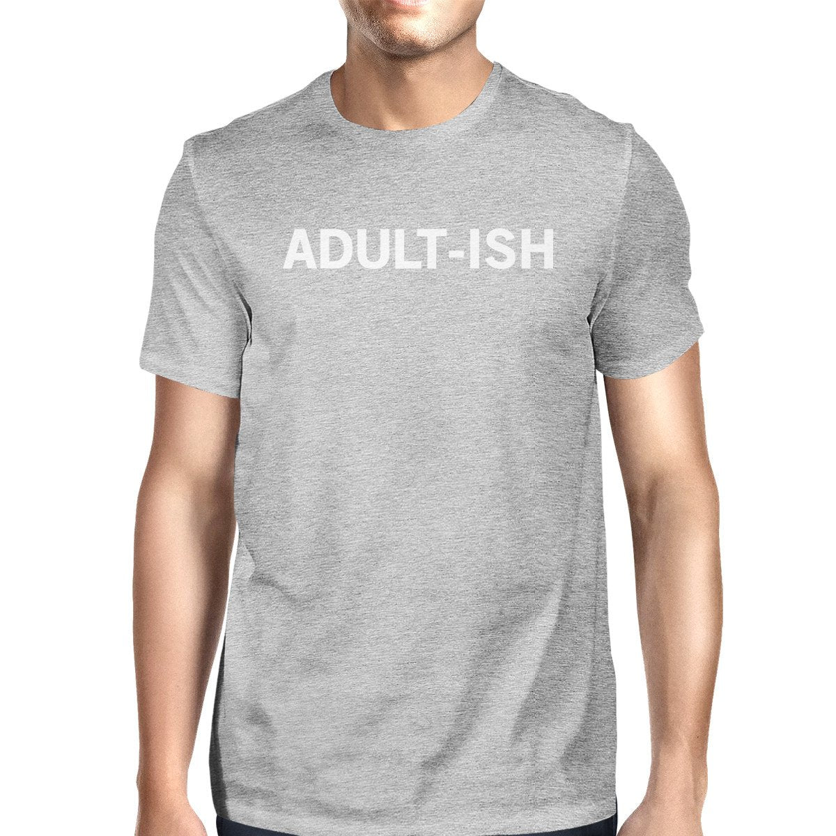 Adult-ish Man's Heather Grey Top Funny Graphic Printed Crewneck Tee