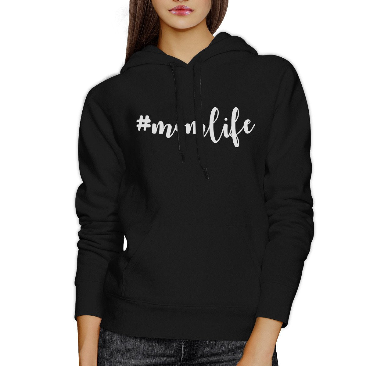 Momlife Black Unisex Cute Fleece Hoodie Cute Gift Idea For New Moms