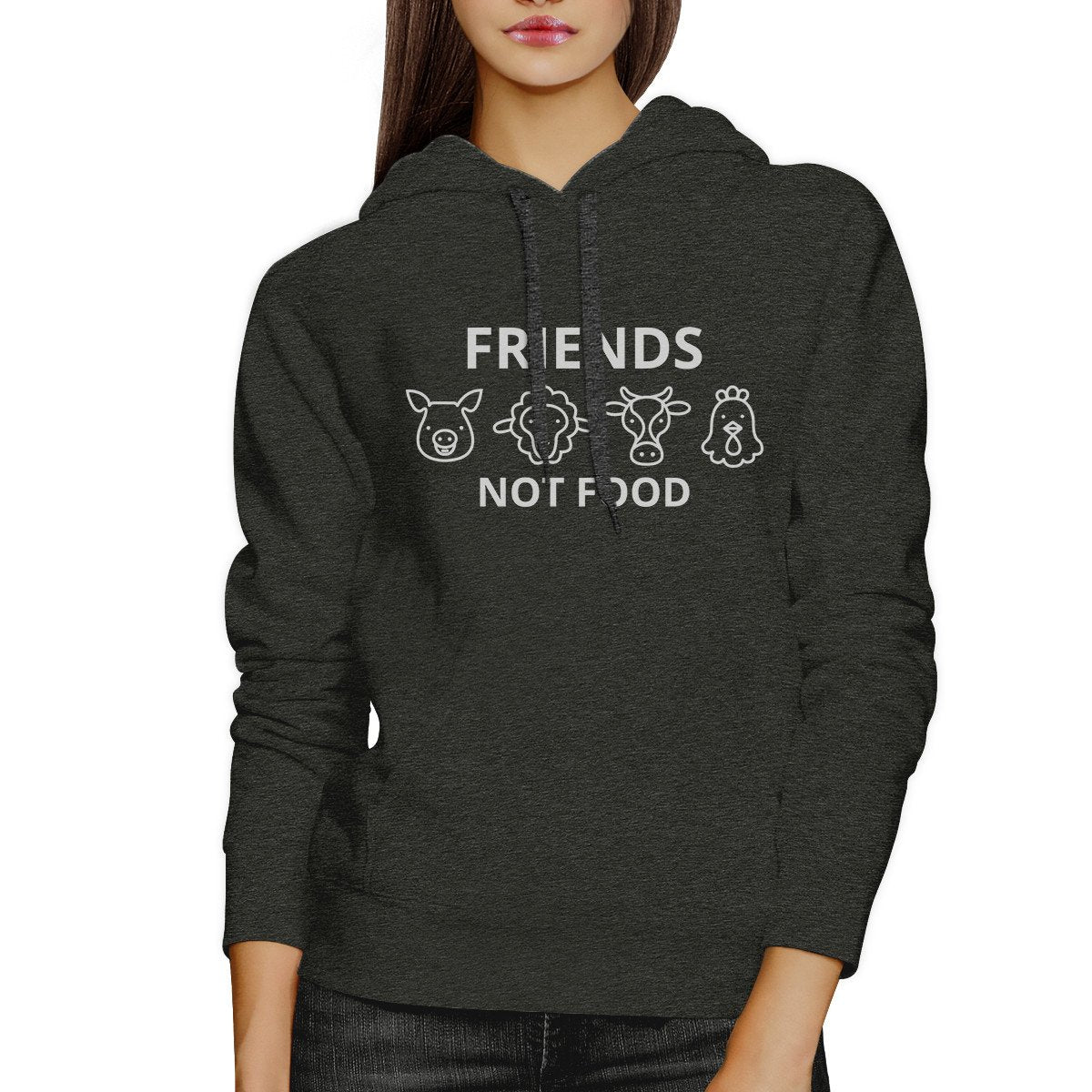 Friends Not Food Unisex Dark Grey Round Neck Hoodie Pullover Fleece