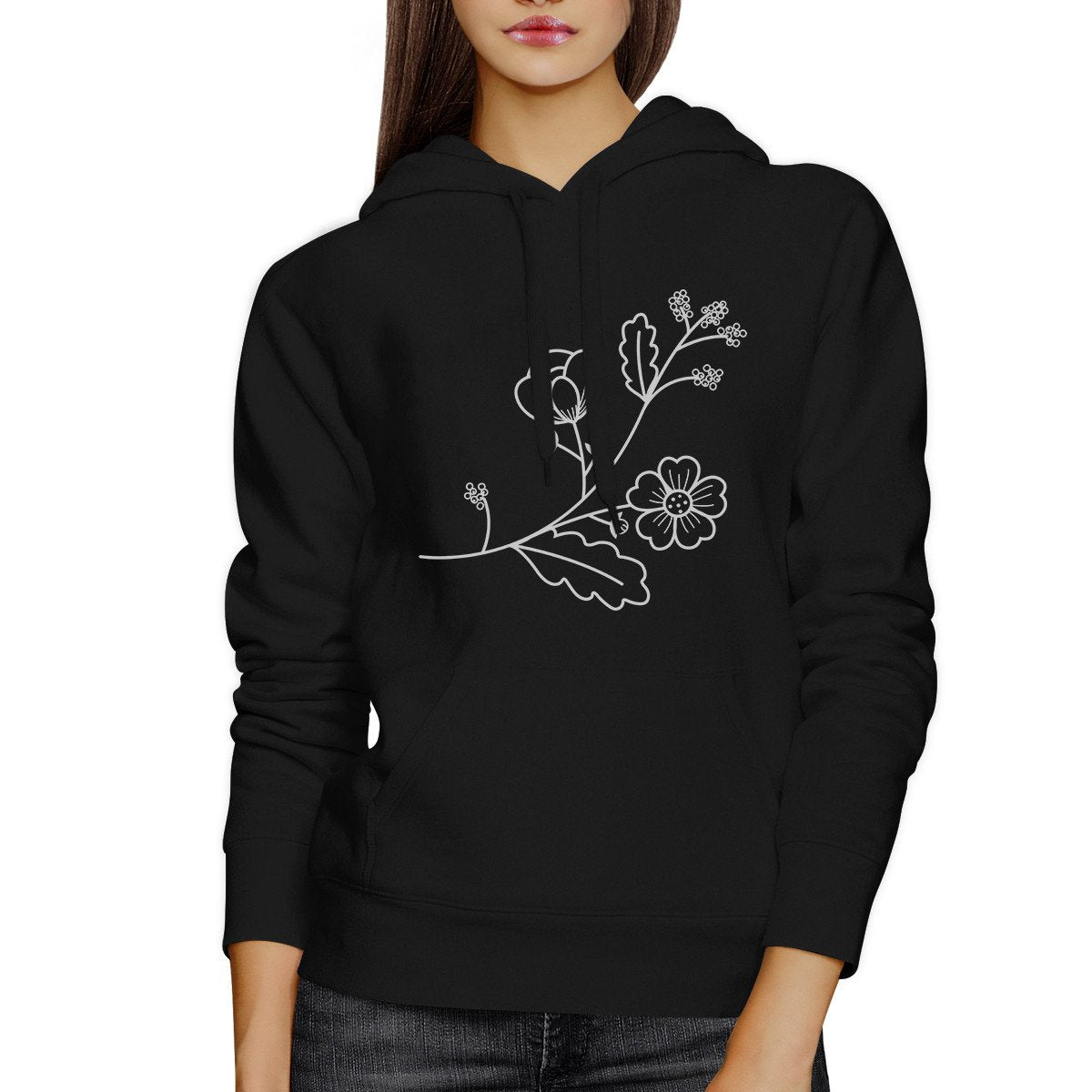 Flower Unisex Hoodie Lovely Flower Design Roundneck Pullover Fleece