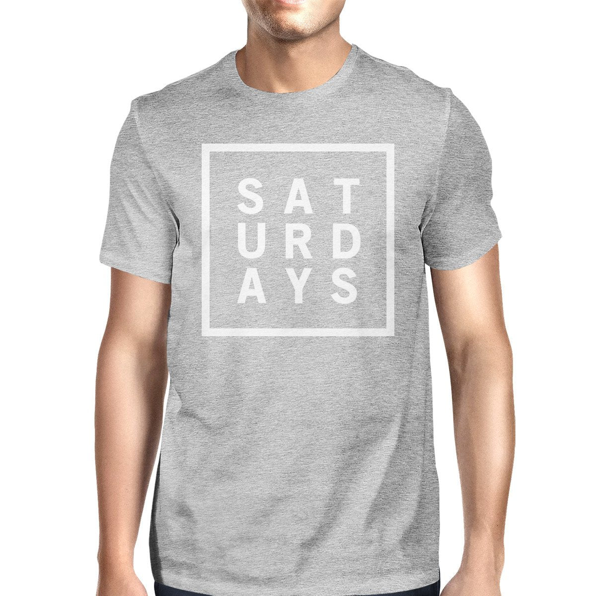 Saturdays Man's Heather Grey Top Cute Short Sleeve Tee Funny Shirt