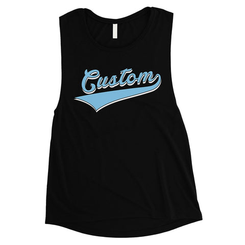 Blue College Swoosh Cute Womens Personalized Muscle Tops For Friend