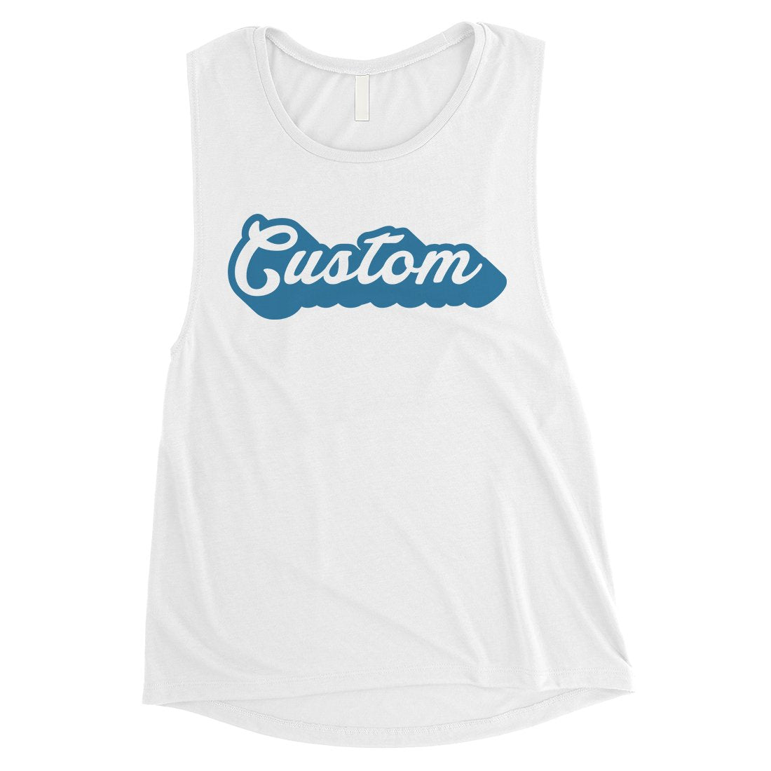 Blue Pop Up Text Cute Adorable Cool Womens Personalized Muscle Tops