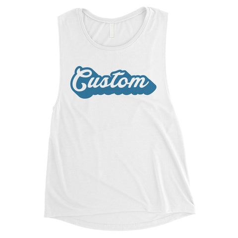 Blue Pop Up Text Cute Adorable Cool Womens Personalized Muscle Tops