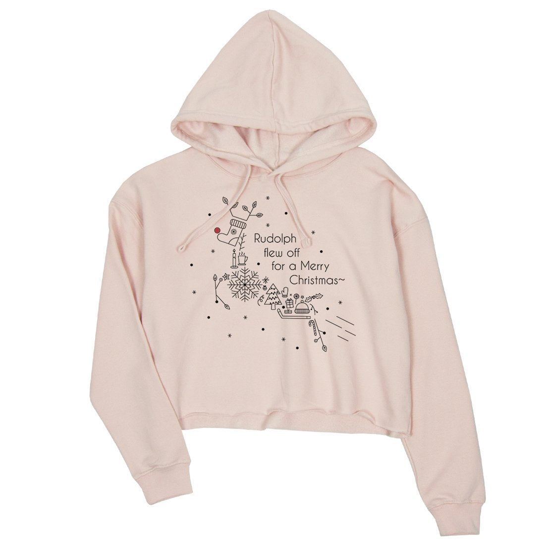 Line Art Rudolph Womens Crop Hoodie