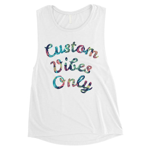 Colorful Overlay Text Bright Retro Womens Personalized Muscle Tops