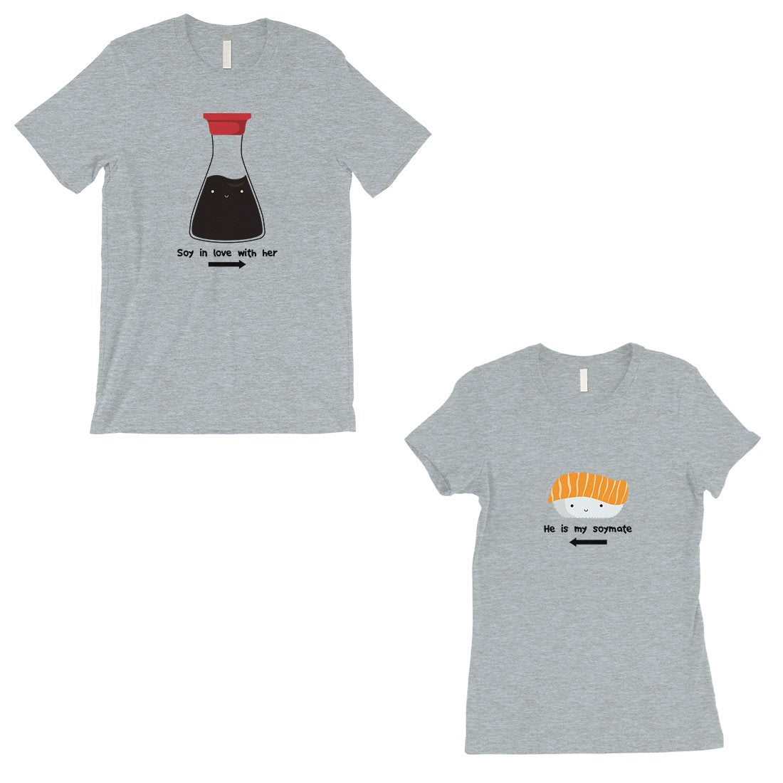 Sushi &amp; Soy Sauce Matching Couple Gift T-Shirts Grey For Newlywed