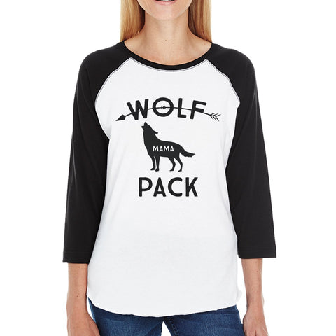 Wolf Pack Papa Mama Baby Womens Black And White Baseball Shirt