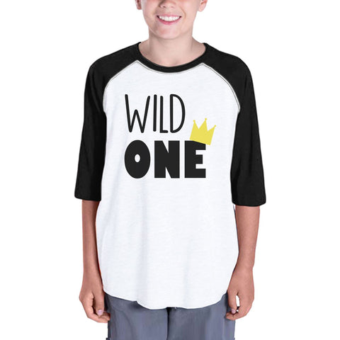 Wild One Crown Kids Black And White BaseBall Shirt