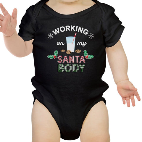 Working On My Santa Body Baby Black Bodysuit