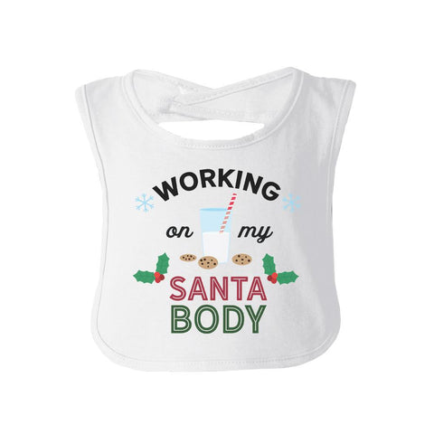 Working On My Santa Body Baby White Bib