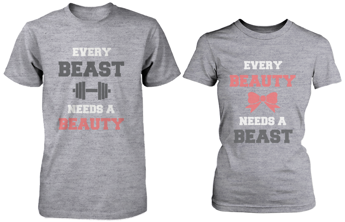 Every Beauty Needs A Beast Matching Couple Shirts in Grey (Set)