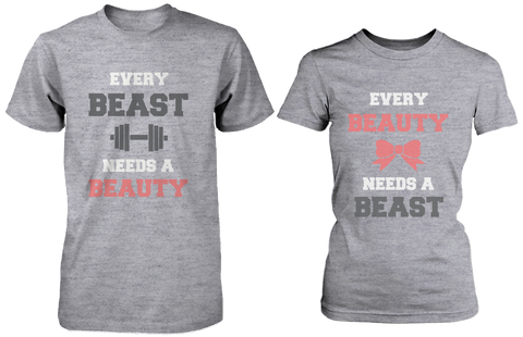 Every Beauty Needs A Beast Matching Couple Shirts in Grey (Set)