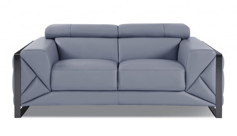 75" Light Blue Tufted Italian Leather Love Seat