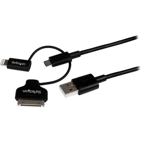 StarTech.com 1m (3 ft) Black Apple 8-pin Lightning or 30-pin Dock Connector or Micro USB to USB Combo Cable for iPhone / iPod / iPad