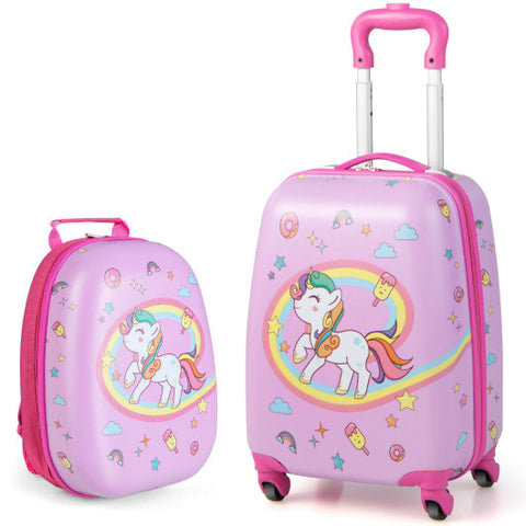 2 Pieces Kids Carry-on Luggage Set with 12 Inch Backpack-Pink