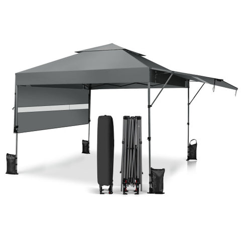 10 x 17.6 Feet Outdoor Instant Pop-up Canopy Tent with Dual Half Awnings-Gray