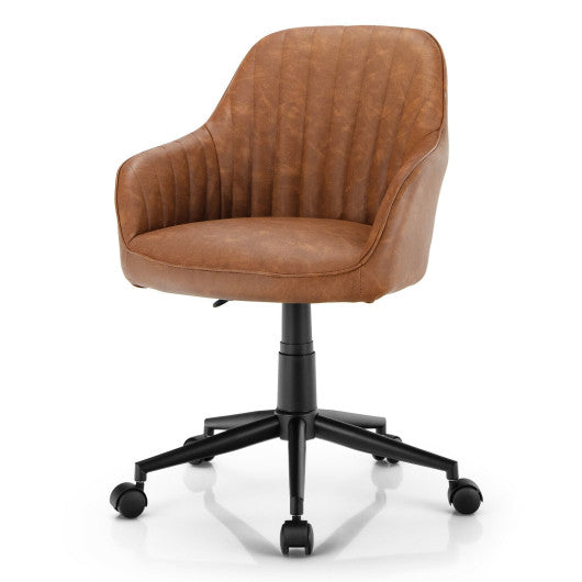 Modern Home Office Chair with Curved Backrest and Comfortable Armrests-Brown