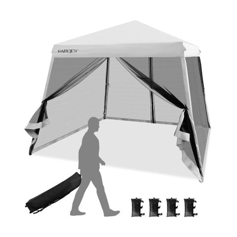 10 x 10 Feet Pop Up Canopy with with Mesh Sidewalls and Roller Bag-White