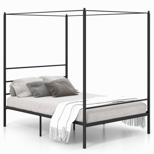 Twin/Full/Queen Size Metal Canopy Bed Frame with Slat Support-Full Size