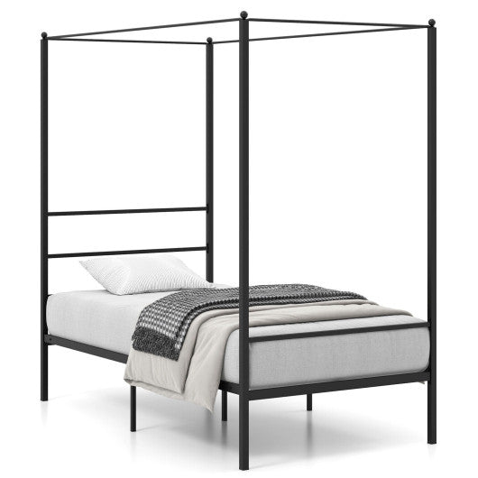 Twin/Full/Queen Size Metal Canopy Bed Frame with Slat Support-Twin Size