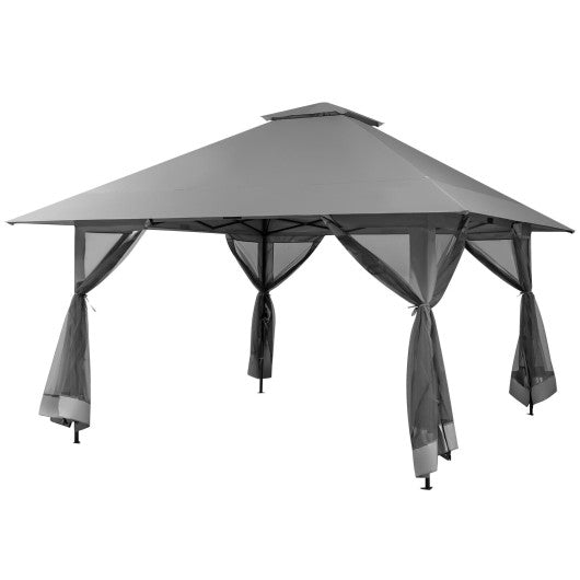 13 x 13 Feet Pop-up Instant Canopy Tent with Mesh Sidewall-Gray